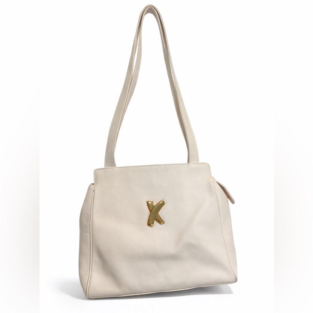 Vintage Paloma Picasso Leather Shoulder Bag Cream Ivory Made in Italy 90s